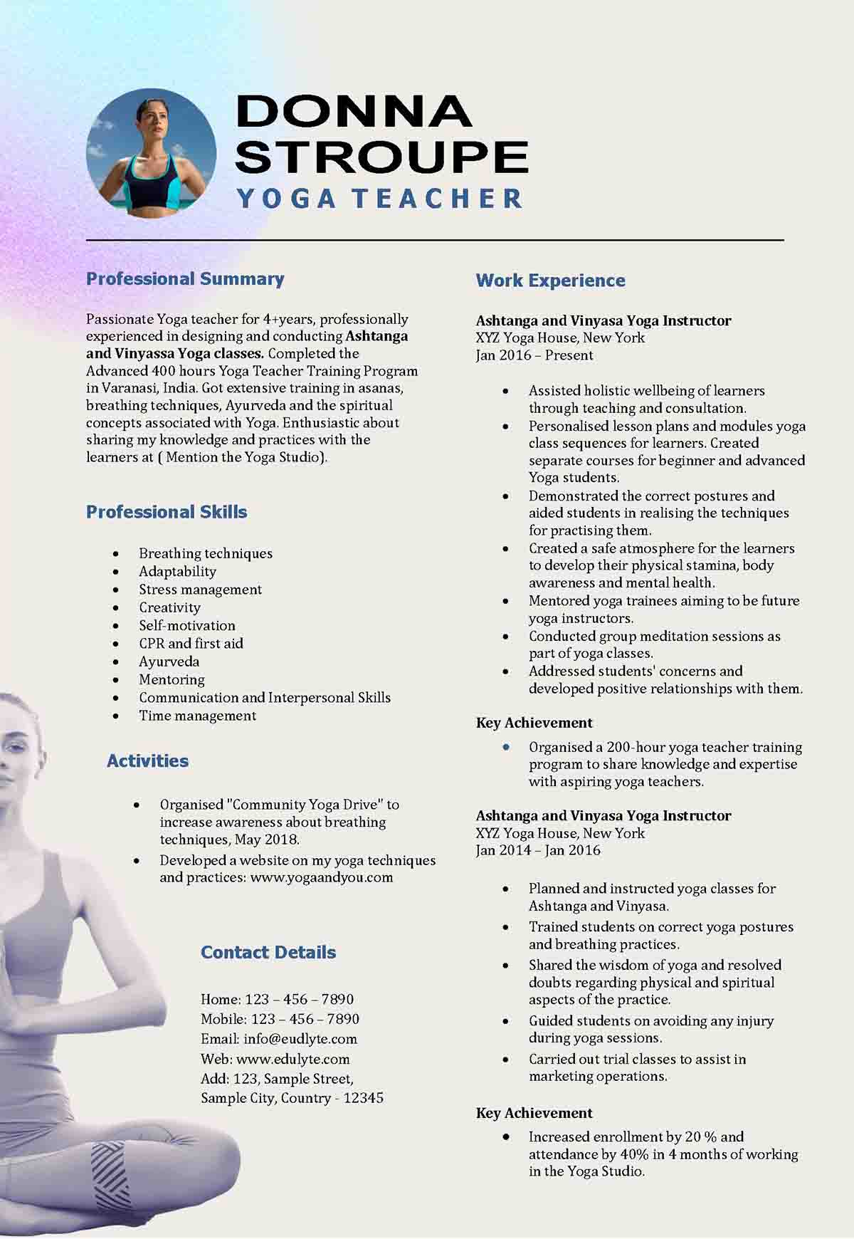 Yoga Teacher resume