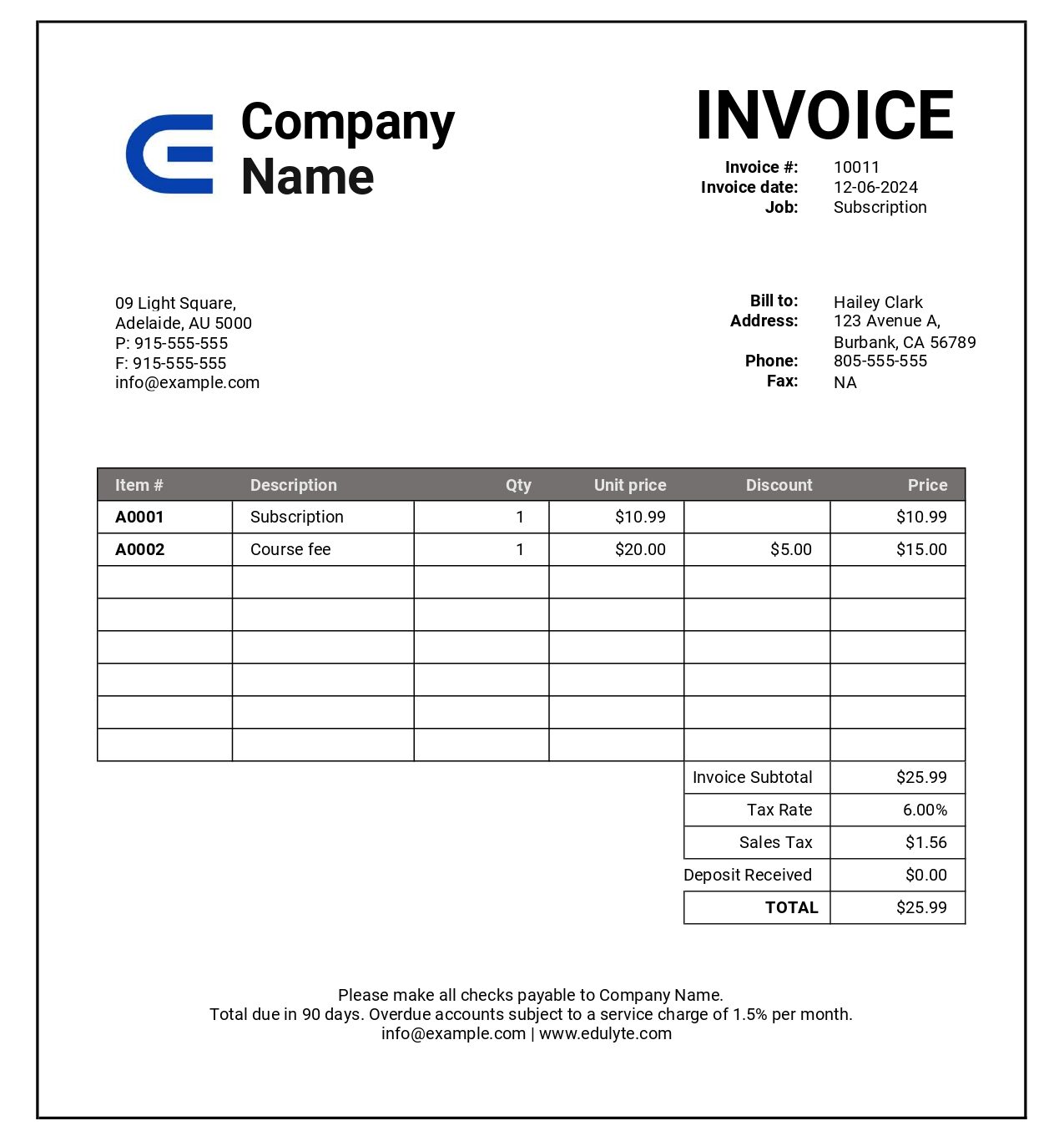free invoice template excel download