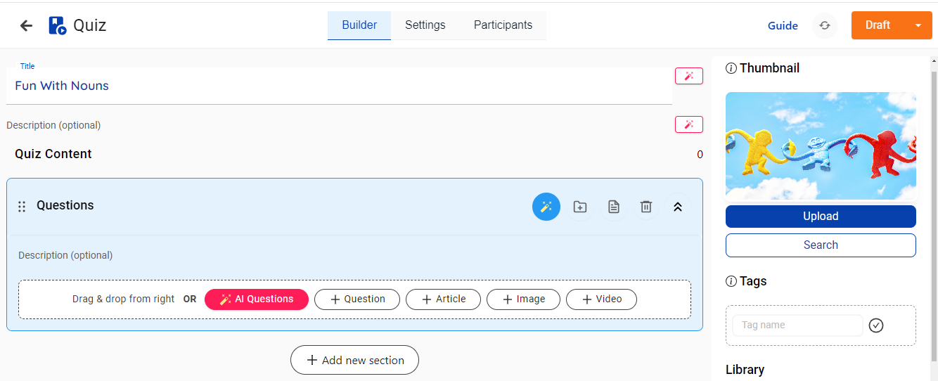 Add questions to your quiz