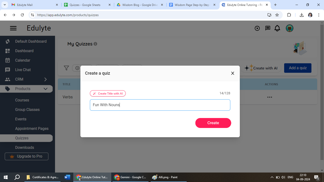 Type a title for your quiz