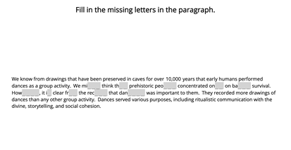 Fill in the missing letters in the paragraph